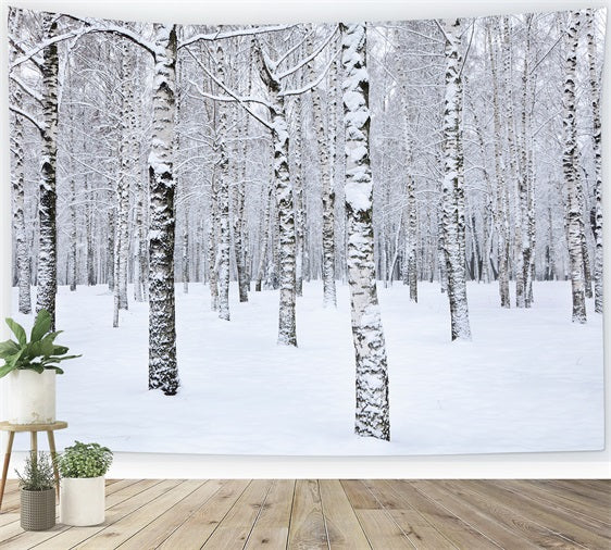 Winter Photo Backdrop Birch Trees Snowy Landscape Backdrop UK BRP11-26