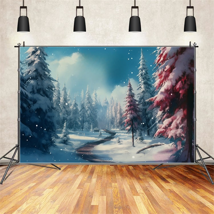 Winter Backdrop Snowy Forest Path Pink Trees Backdrop UK BRP11-265