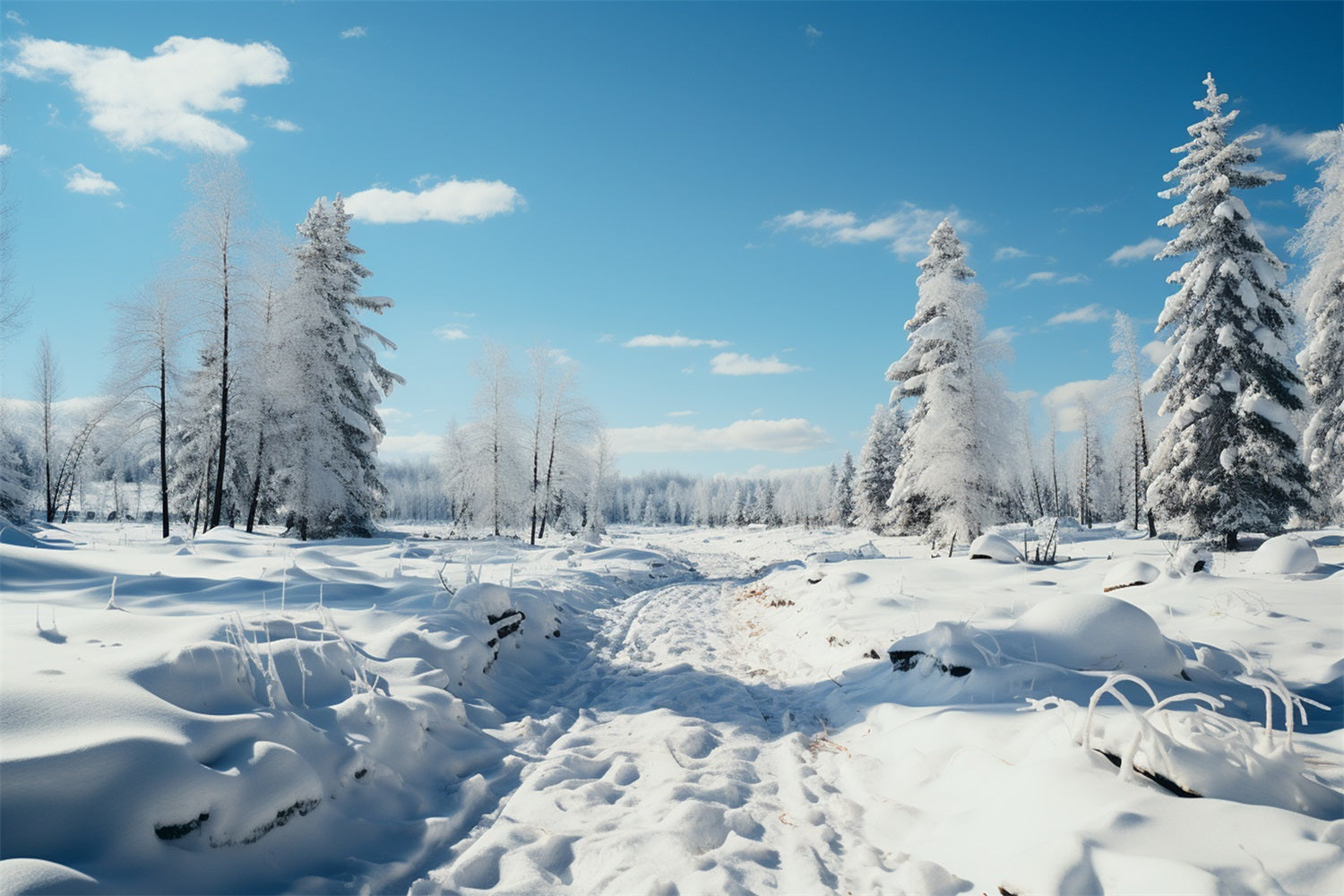 Winter Woods Backdrop Frosted Trees Blue Sky Backdrop UK BRP11-266