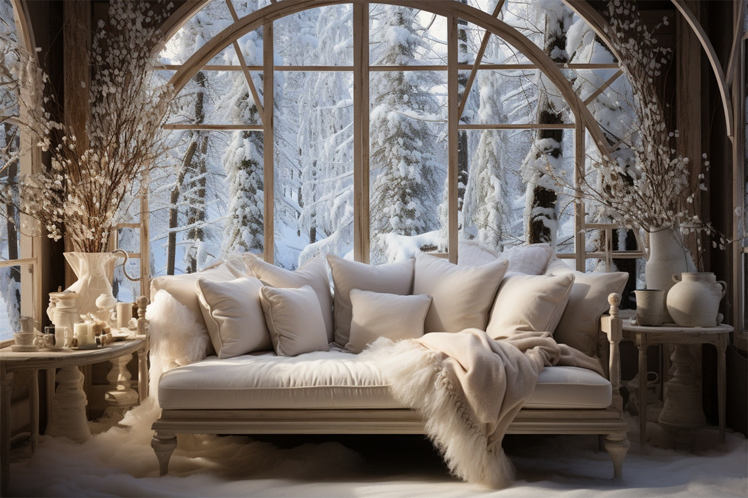 Winter Photography Backdrops Nordic Style Arched Window Backdrop UK BRP11-269