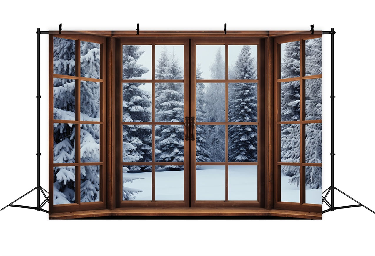 Winter Scene Backdrops Forest Wooden Window Backdrop UK BRP11-272