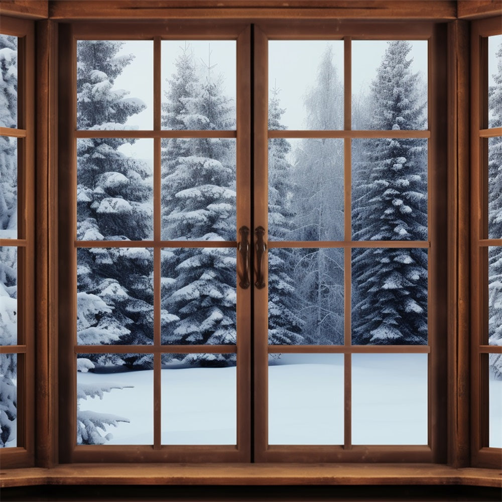 Winter Scene Backdrops Forest Wooden Window Backdrop UK BRP11-272