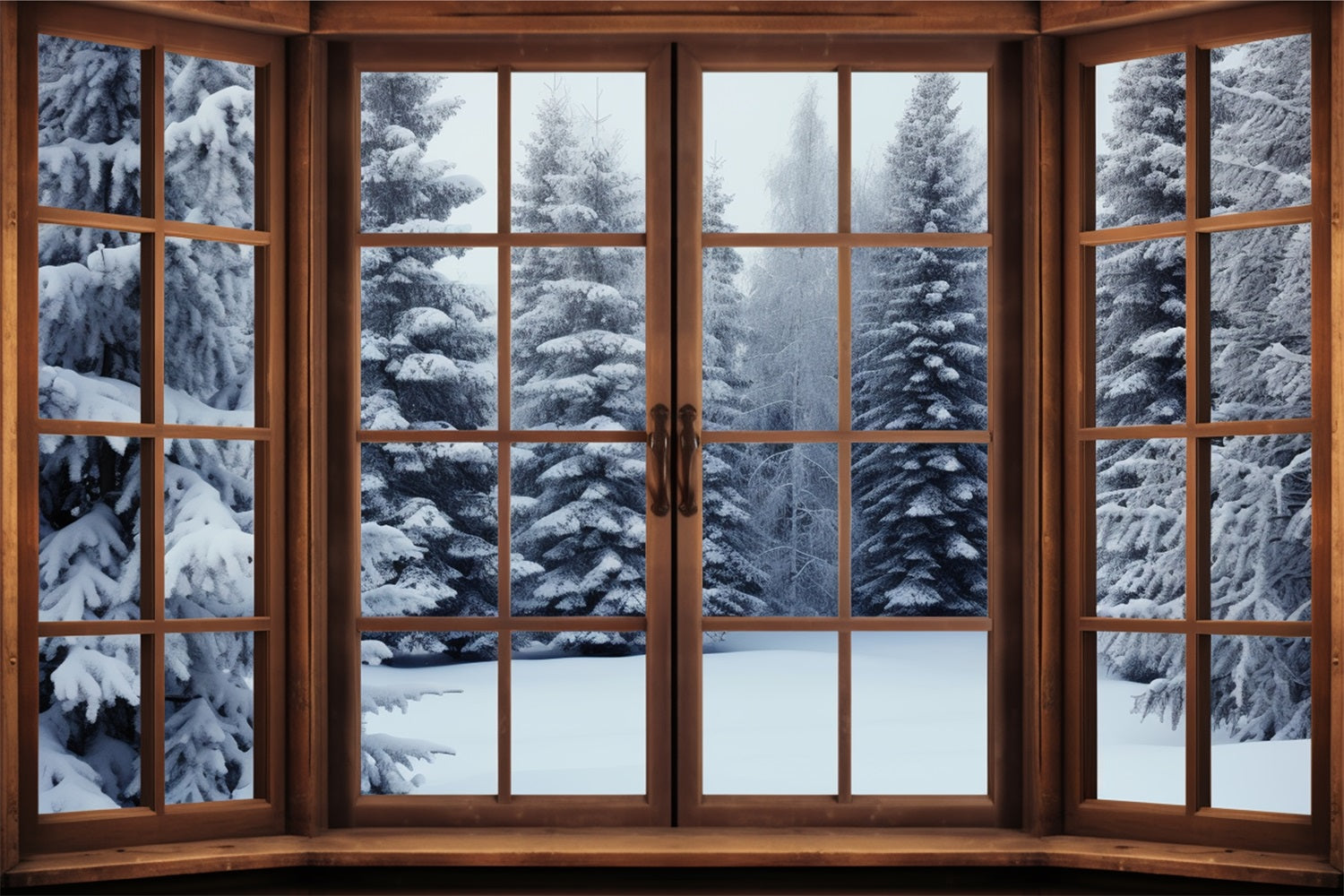 Winter Scene Backdrops Forest Wooden Window Backdrop UK BRP11-272