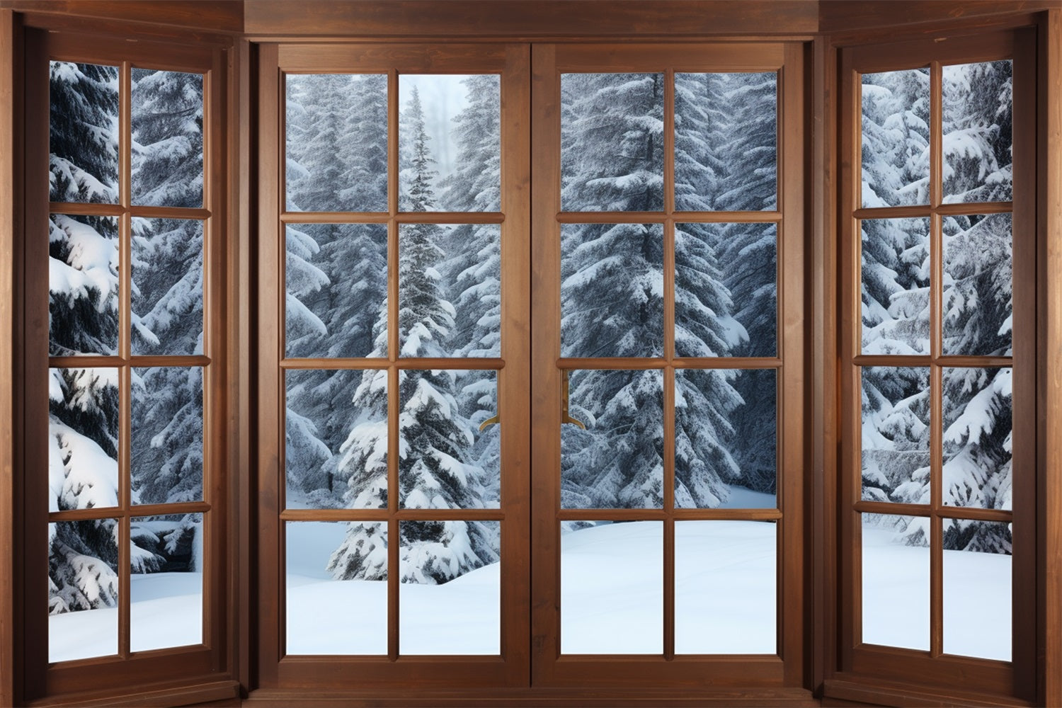 Winter Snow Backdrop Wooden Window Frames Pines Backdrop UK BRP11-274