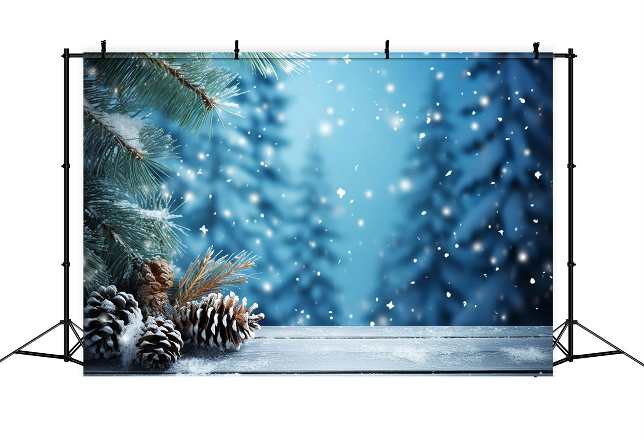 Winter Backdrop Photography Snowy Pinecones Branches Backdrop UK BRP11-275