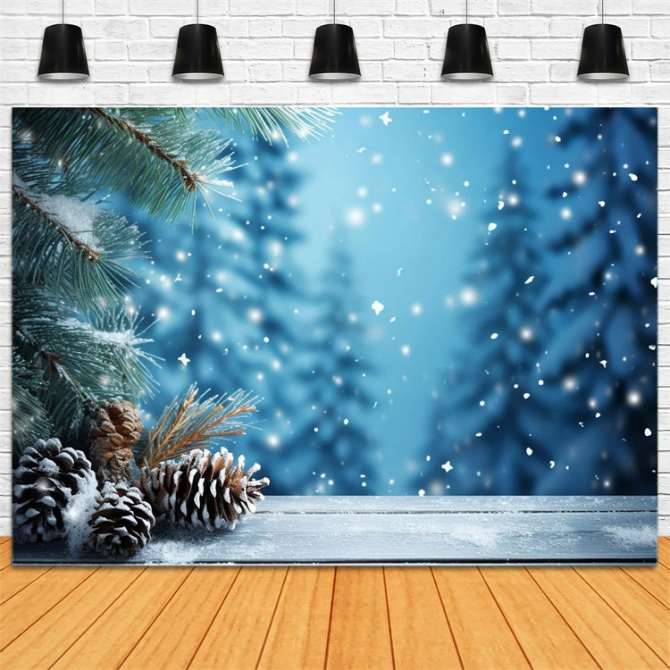 Winter Backdrop Photography Snowy Pinecones Branches Backdrop UK BRP11-275