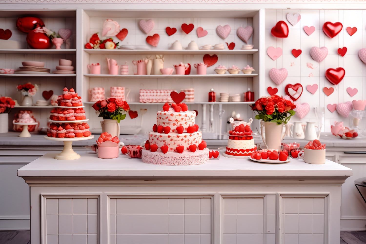 Valentine Backdrop Rose Cake-Laden Kitchen Scene Backdrop UK BRP11-277