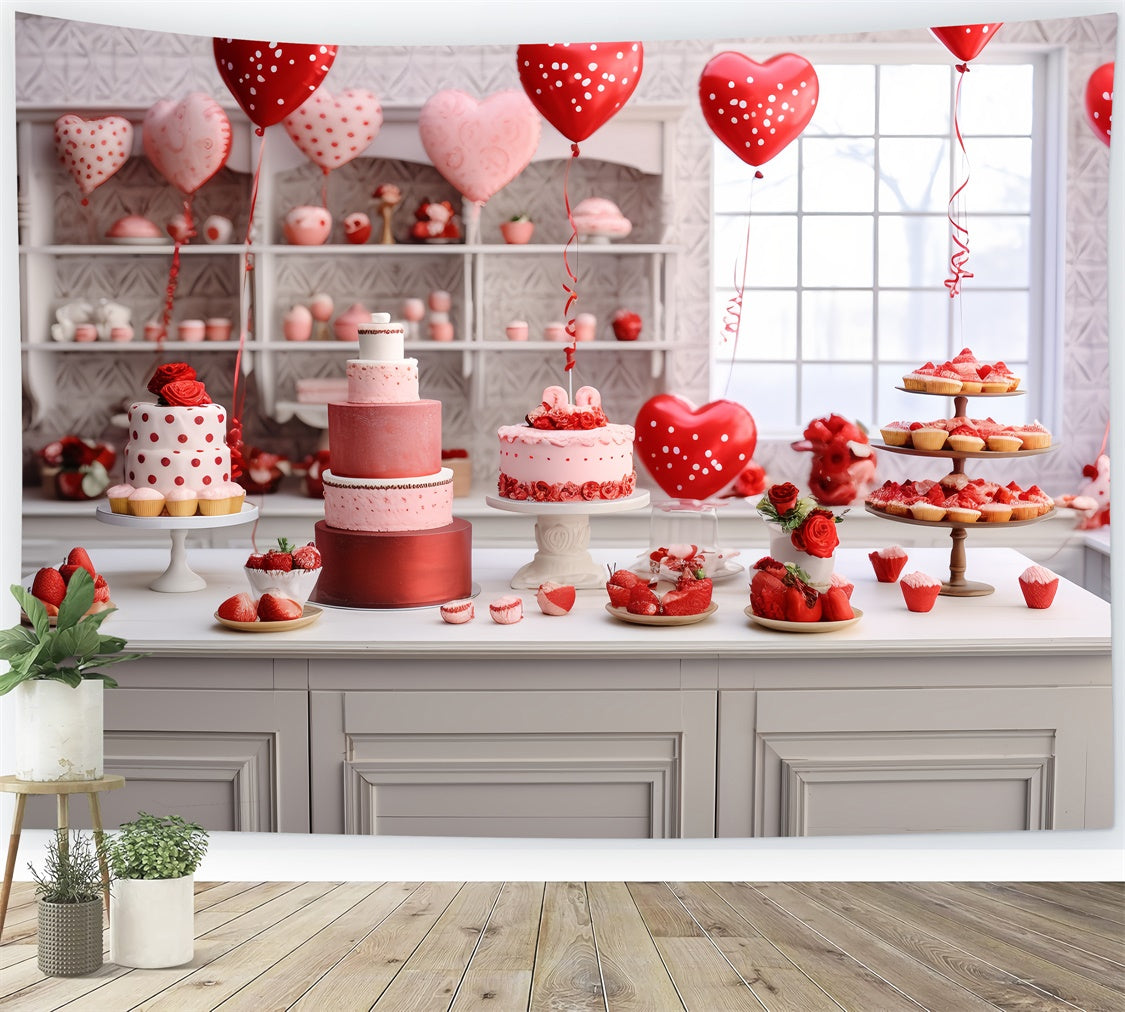 Valentine Backdrop Ideas Romantic Cake Balloons Display Backdrop UK BRP11-278