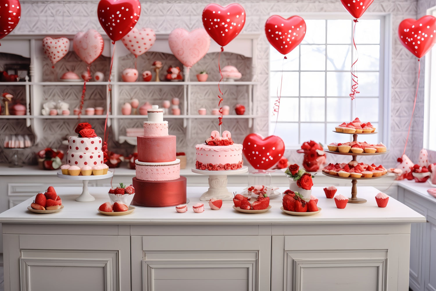 Valentine Backdrop Ideas Romantic Cake Balloons Display Backdrop UK BRP11-278