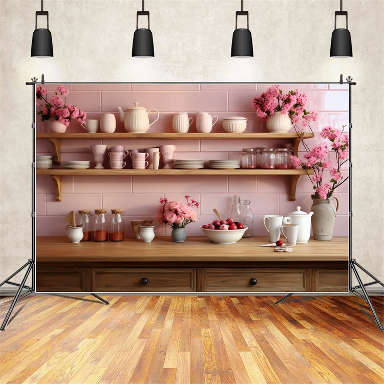 Valentine Photography Backdrop Pink Shelves Kitchen Display Backdrop UK BRP11-279