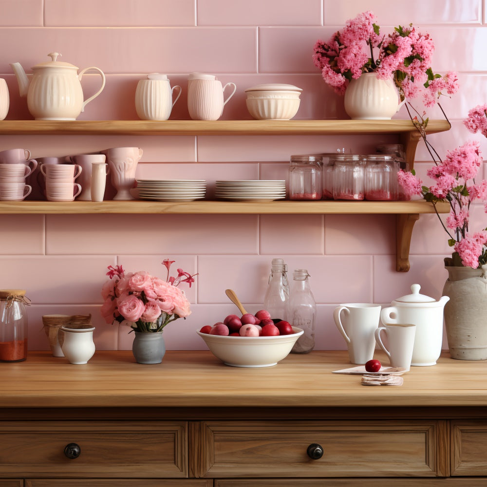 Valentine Photography Backdrop Pink Shelves Kitchen Display Backdrop UK BRP11-279