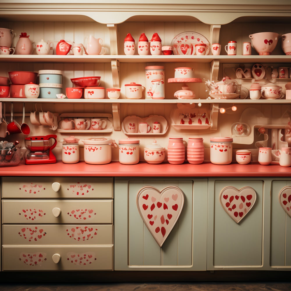 Valentine's Day Photography Backdrop Heart Kitchen Scene Backdrop UK BRP11-281