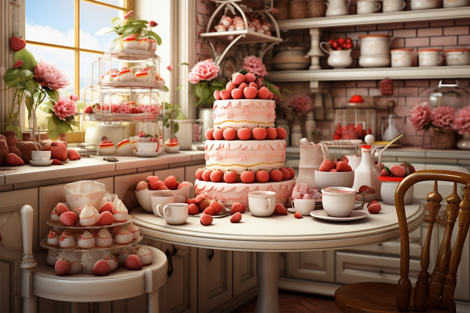 Valentine Backdrop Photography Strawberry-Laden Dessert Table Backdrop UK BRP11-283