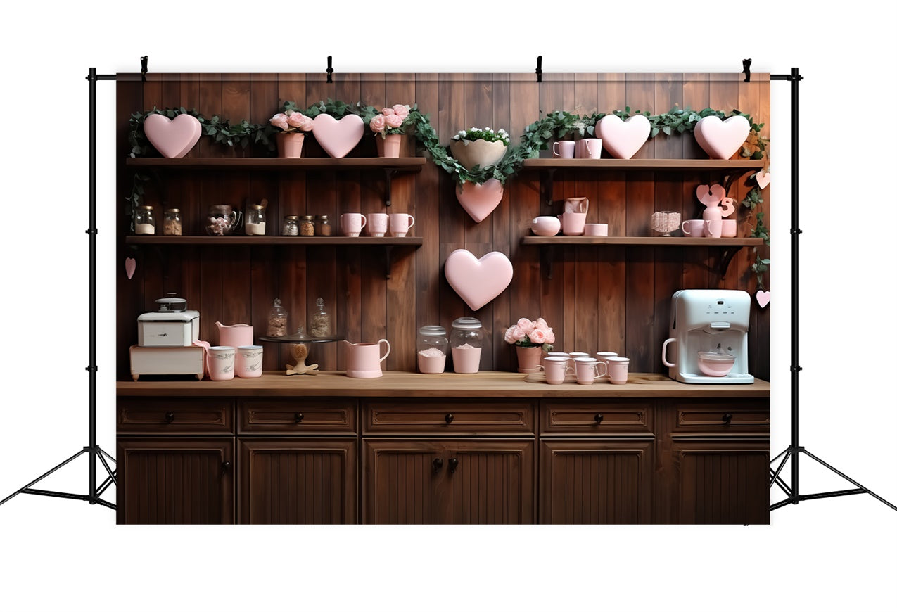 Backdrops Valentines Love-Themed Wooden Kitchen Wall Hearts Backdrop UK BRP11-285