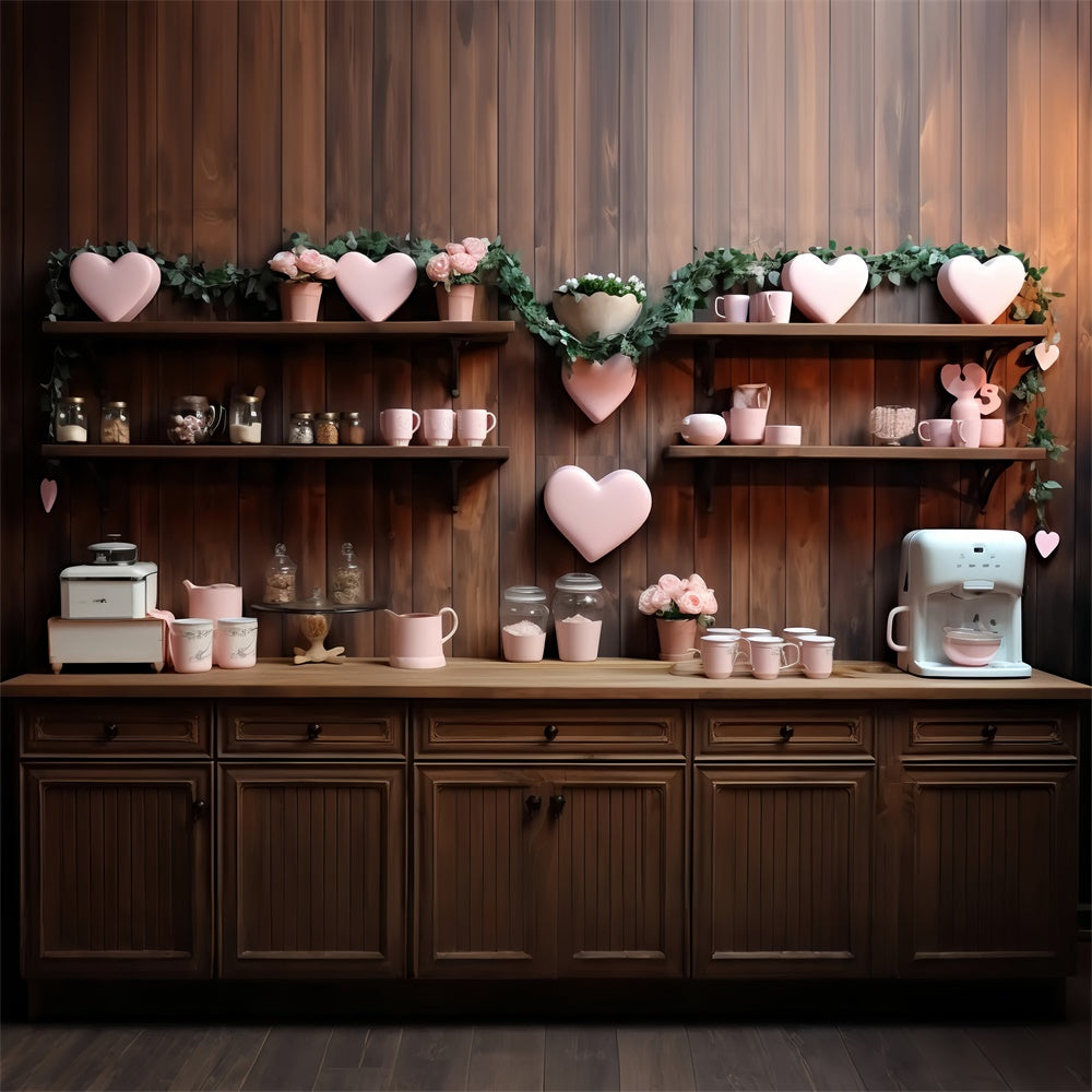 Backdrops Valentines Love-Themed Wooden Kitchen Wall Hearts Backdrop UK BRP11-285