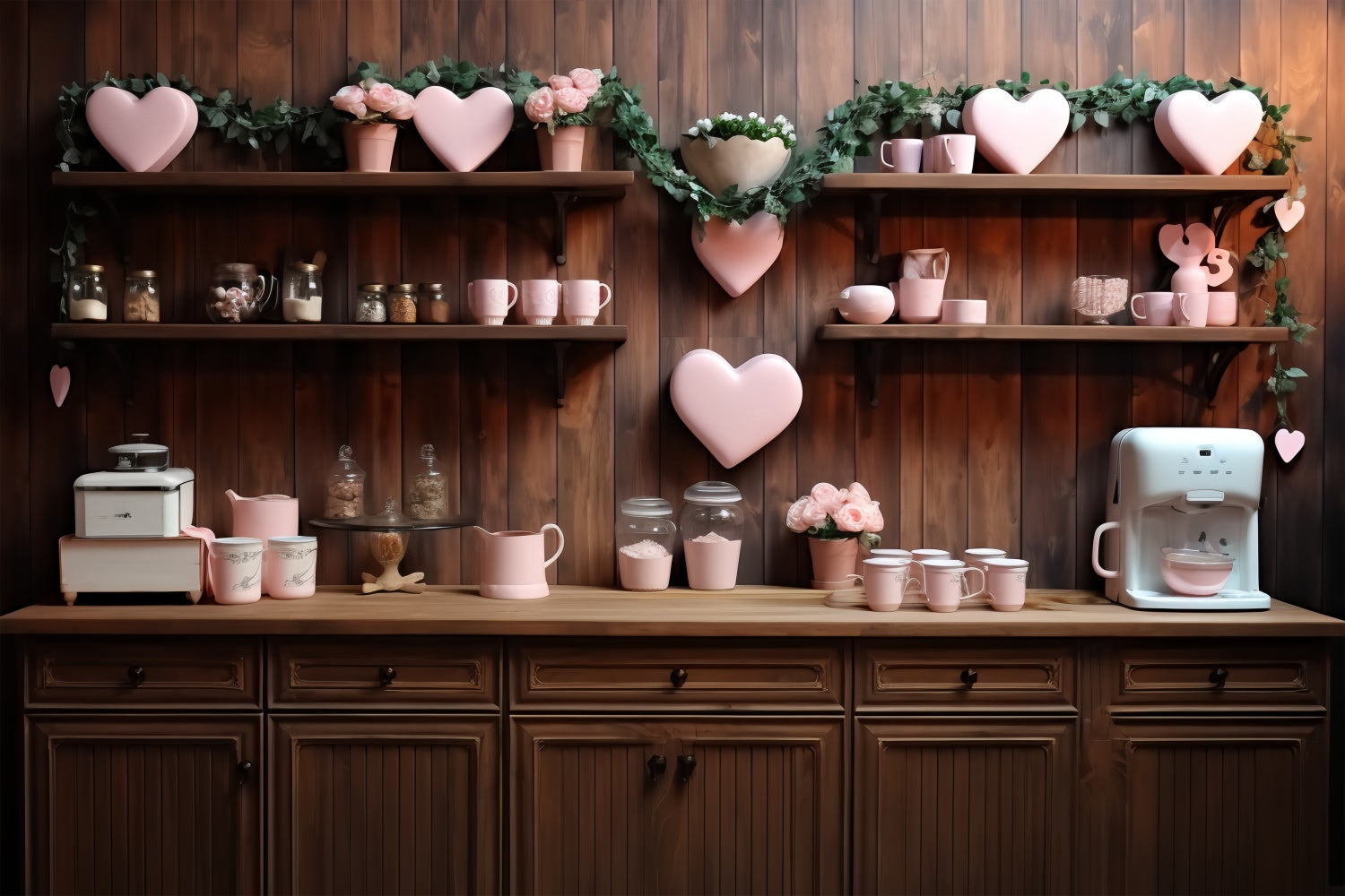 Backdrops Valentines Love-Themed Wooden Kitchen Wall Hearts Backdrop UK BRP11-285