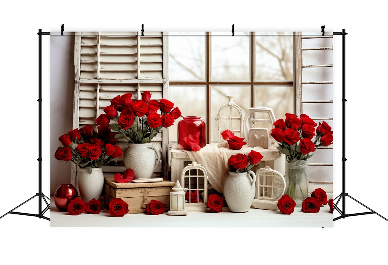 Backdrops For Valentine Pictures Romantic Roses Window Backdrop UK BRP11-290