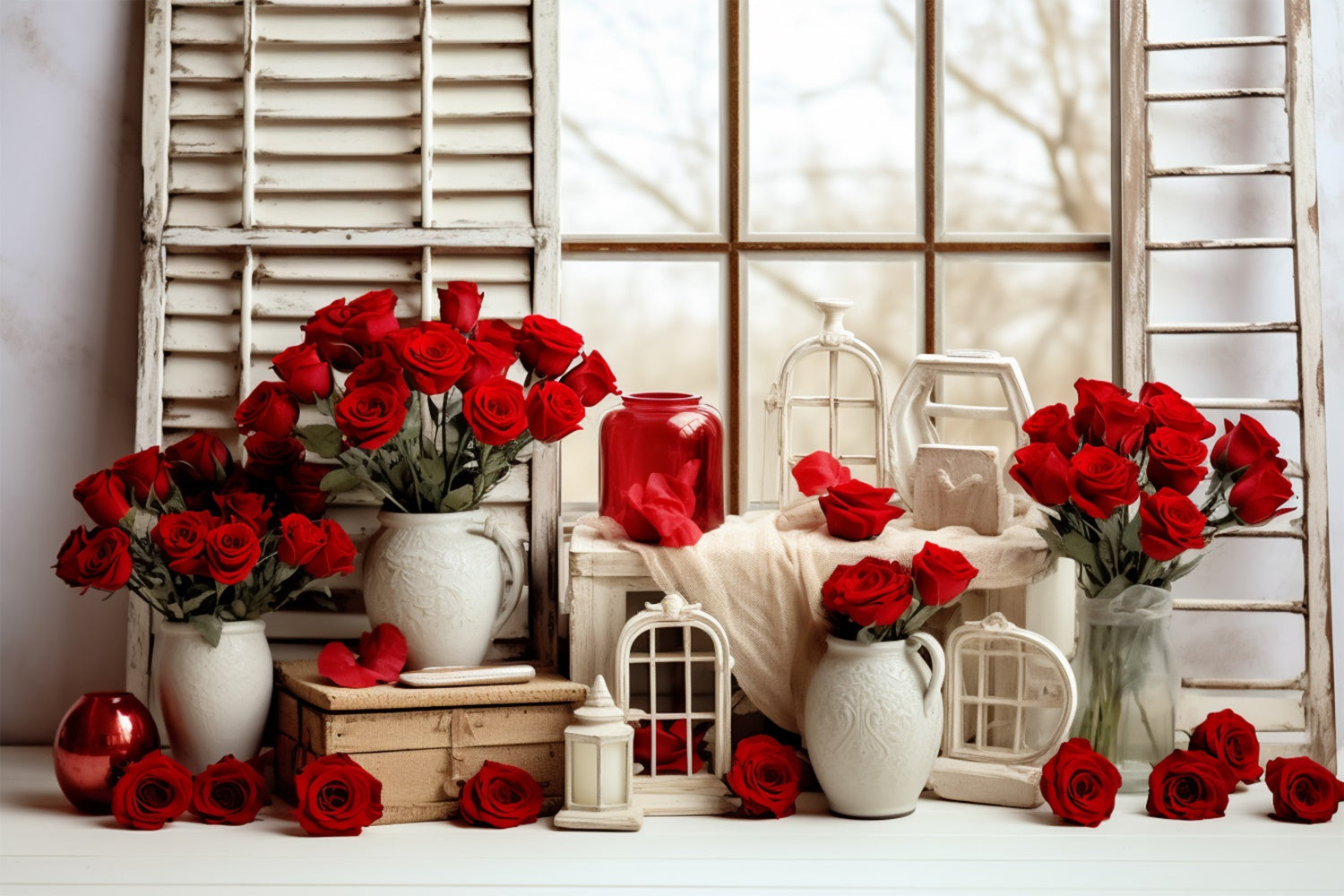 Backdrops For Valentine Pictures Romantic Roses Window Backdrop UK BRP11-290