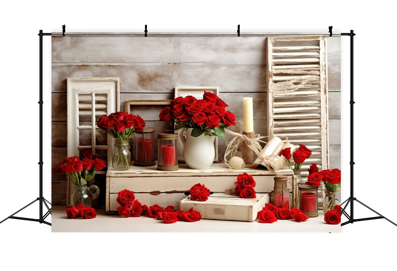 Simple Valentines Backdrop Roses Vintage Frames Backdrop UK BRP11-291