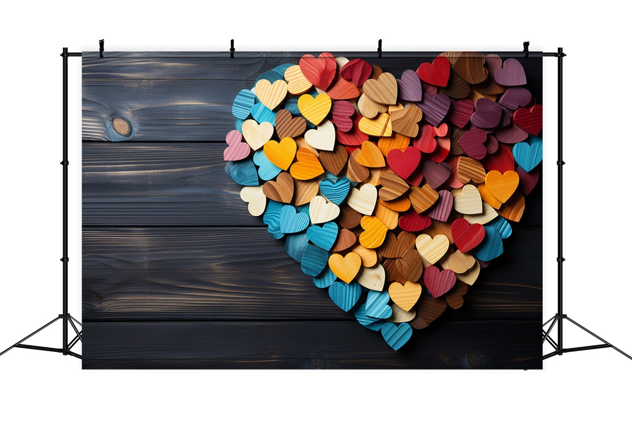 Valentines Party Backdrop Rainbow Hearts Wood Theme Backdrop UK BRP11-293