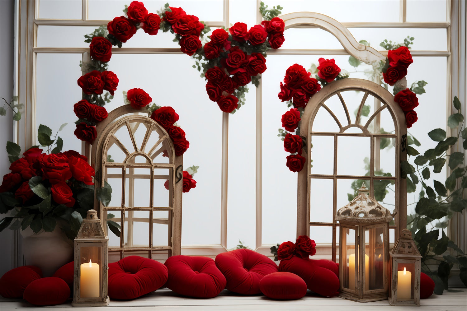 Valentines Backdrop Decor Wooden Frames Red Roses Backdrop UK BRP11-295