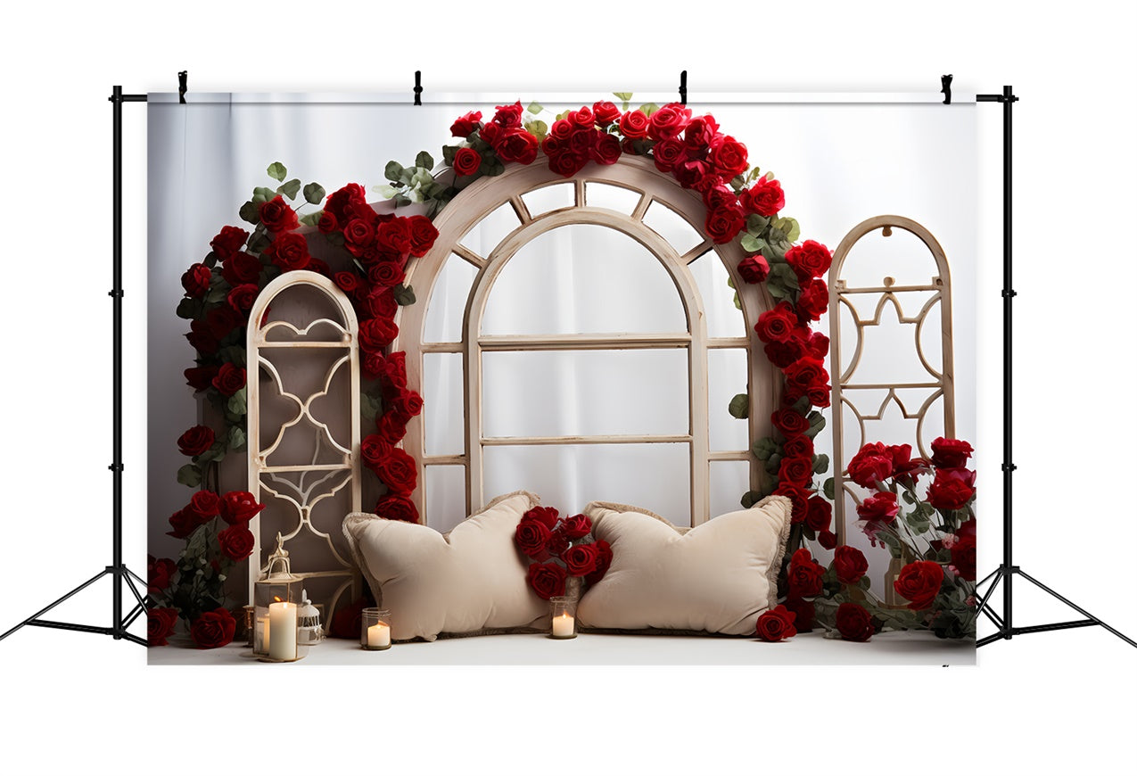 Valentines Day Picture Backdrop Arch Window Roses Backdrop UK BRP11-296