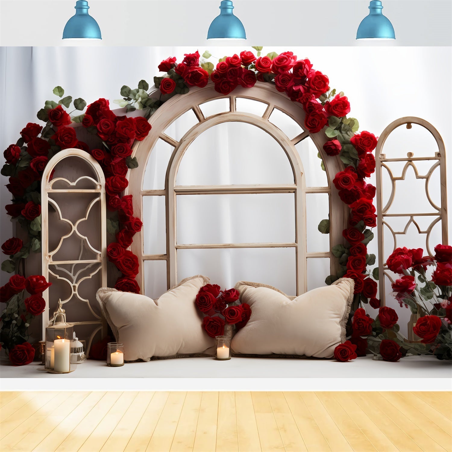 Valentines Day Picture Backdrop Arch Window Roses Backdrop UK BRP11-296