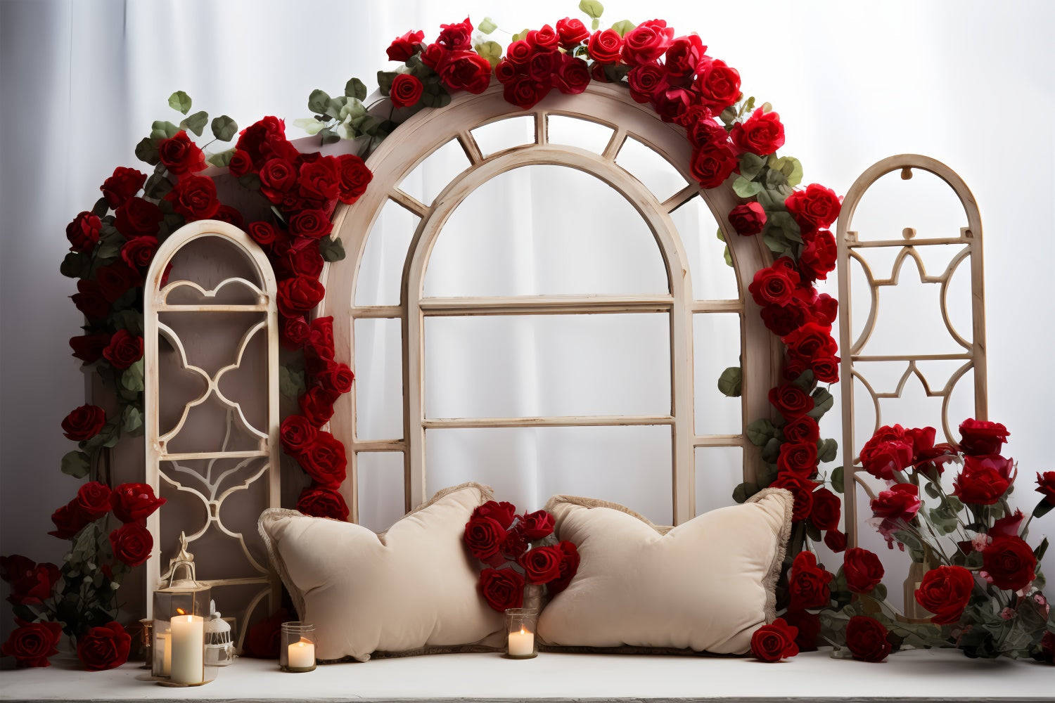 Valentines Day Picture Backdrop Arch Window Roses Backdrop UK BRP11-296