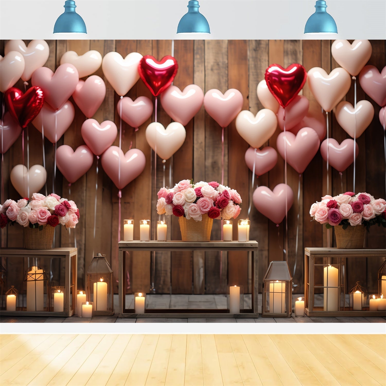 Backdrop Valentines Wooden Wall Roses Candles Backdrop UK BRP11-300