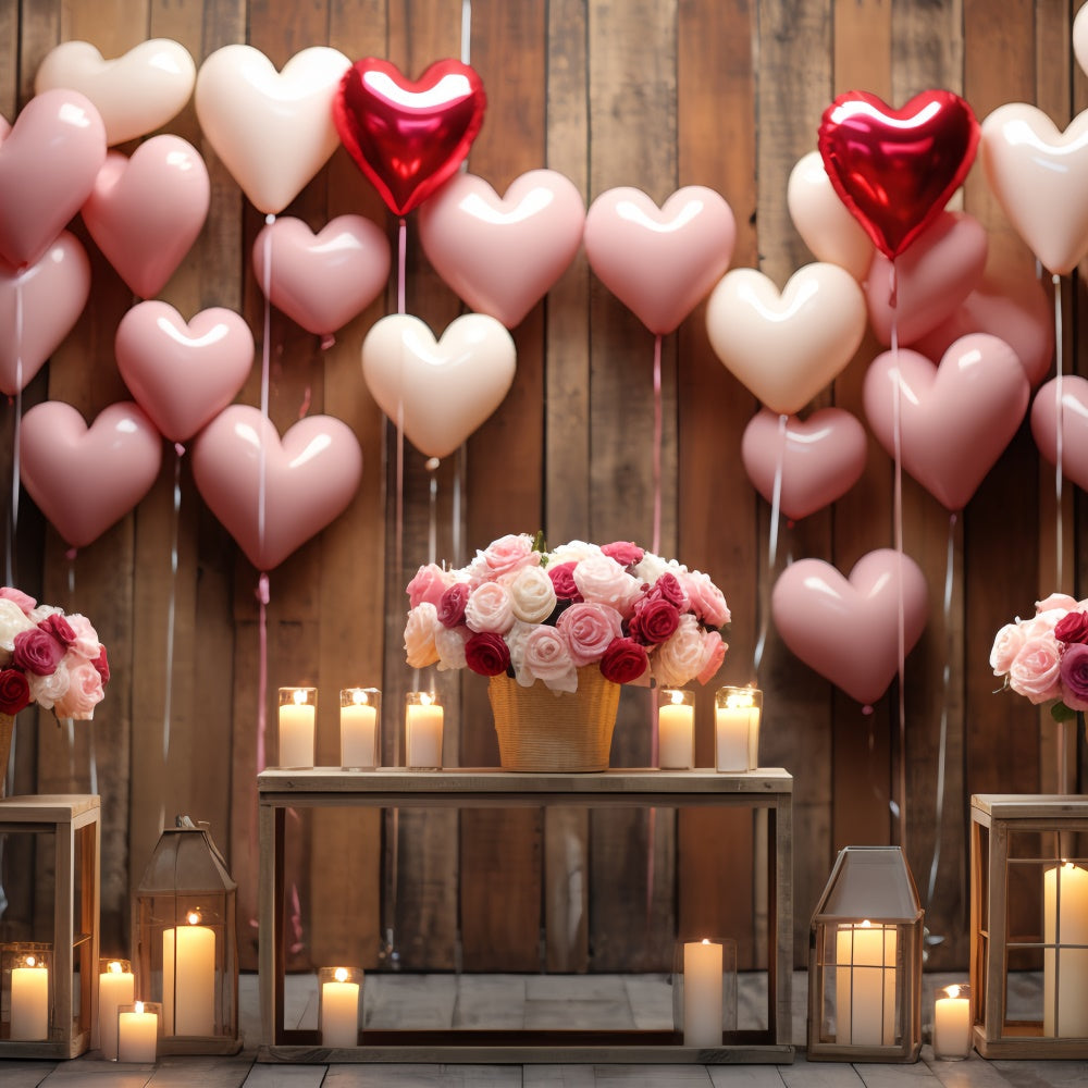 Backdrop Valentines Wooden Wall Roses Candles Backdrop UK BRP11-300