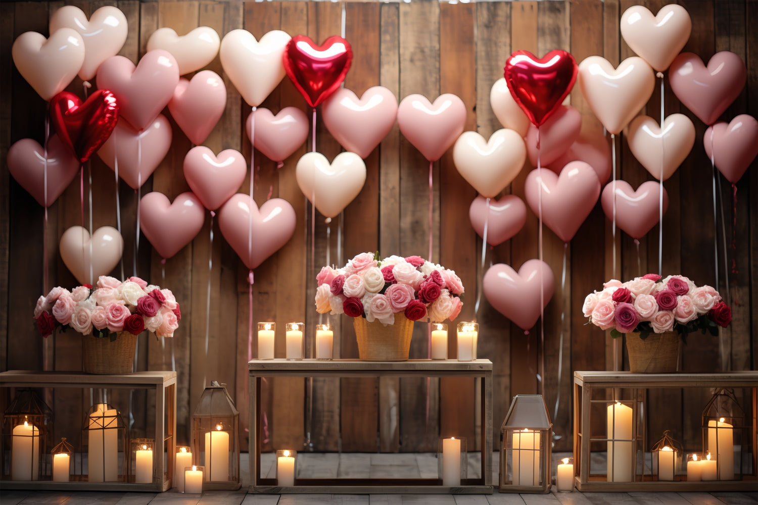 Backdrop Valentines Wooden Wall Roses Candles Backdrop UK BRP11-300