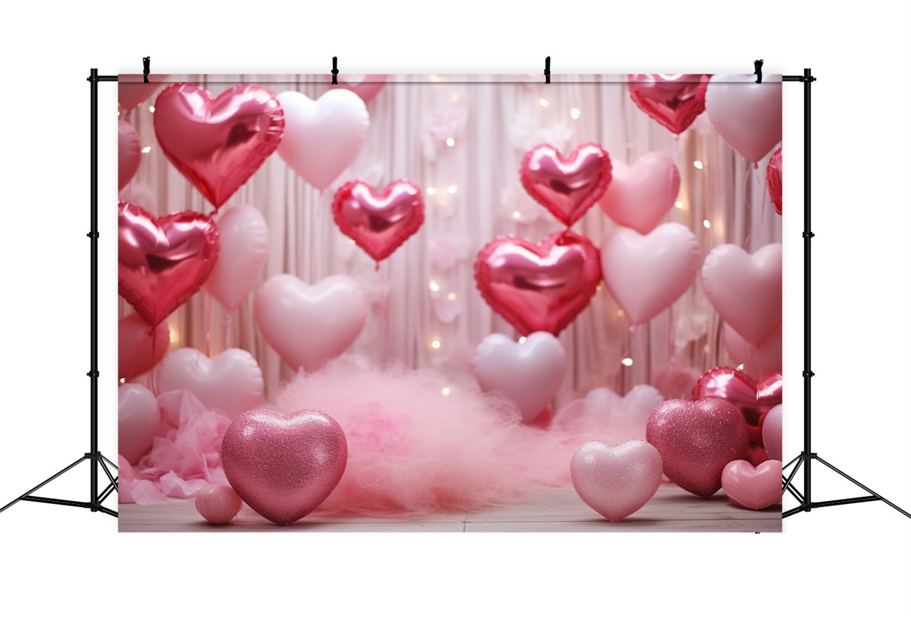 Backdrop For Valentines Glitter Hearts Balloons Backdrop UK BRP11-301