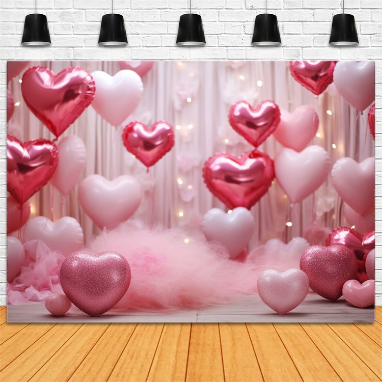 Backdrop For Valentines Glitter Hearts Balloons Backdrop UK BRP11-301