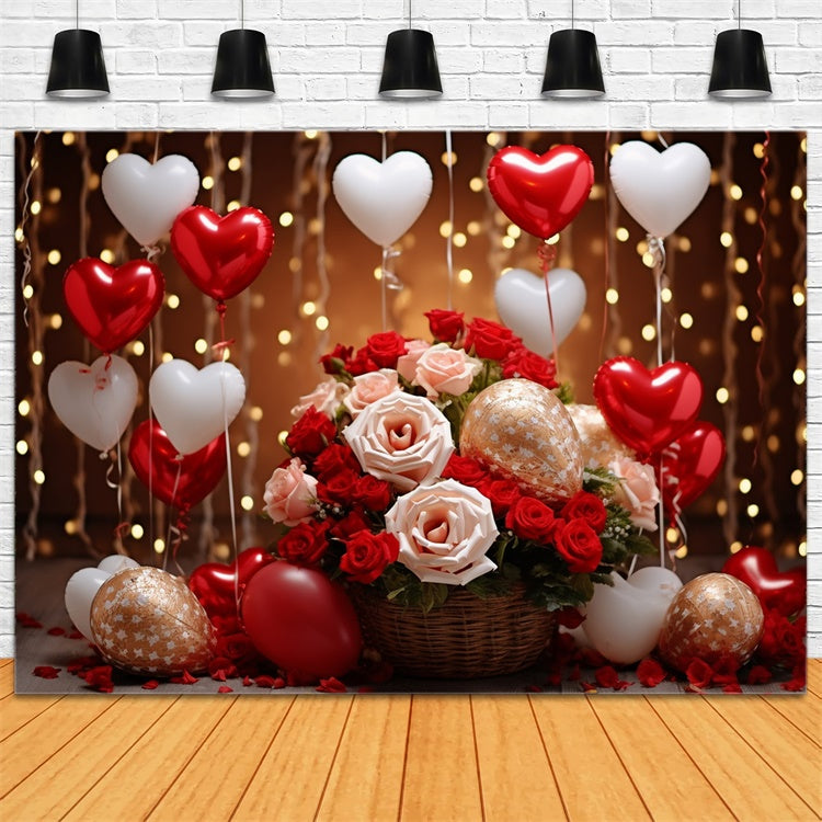 Valentine Backdrops Roses Floating Heart Balloons Backdrop UK BRP11-305