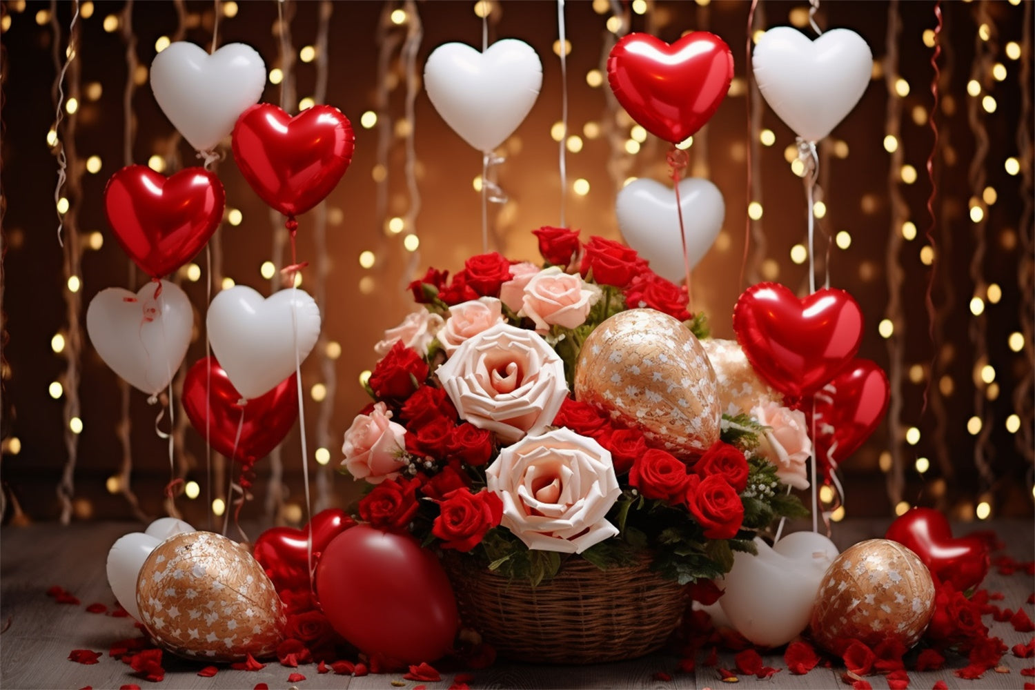 Valentine Backdrops Roses Floating Heart Balloons Backdrop UK BRP11-305