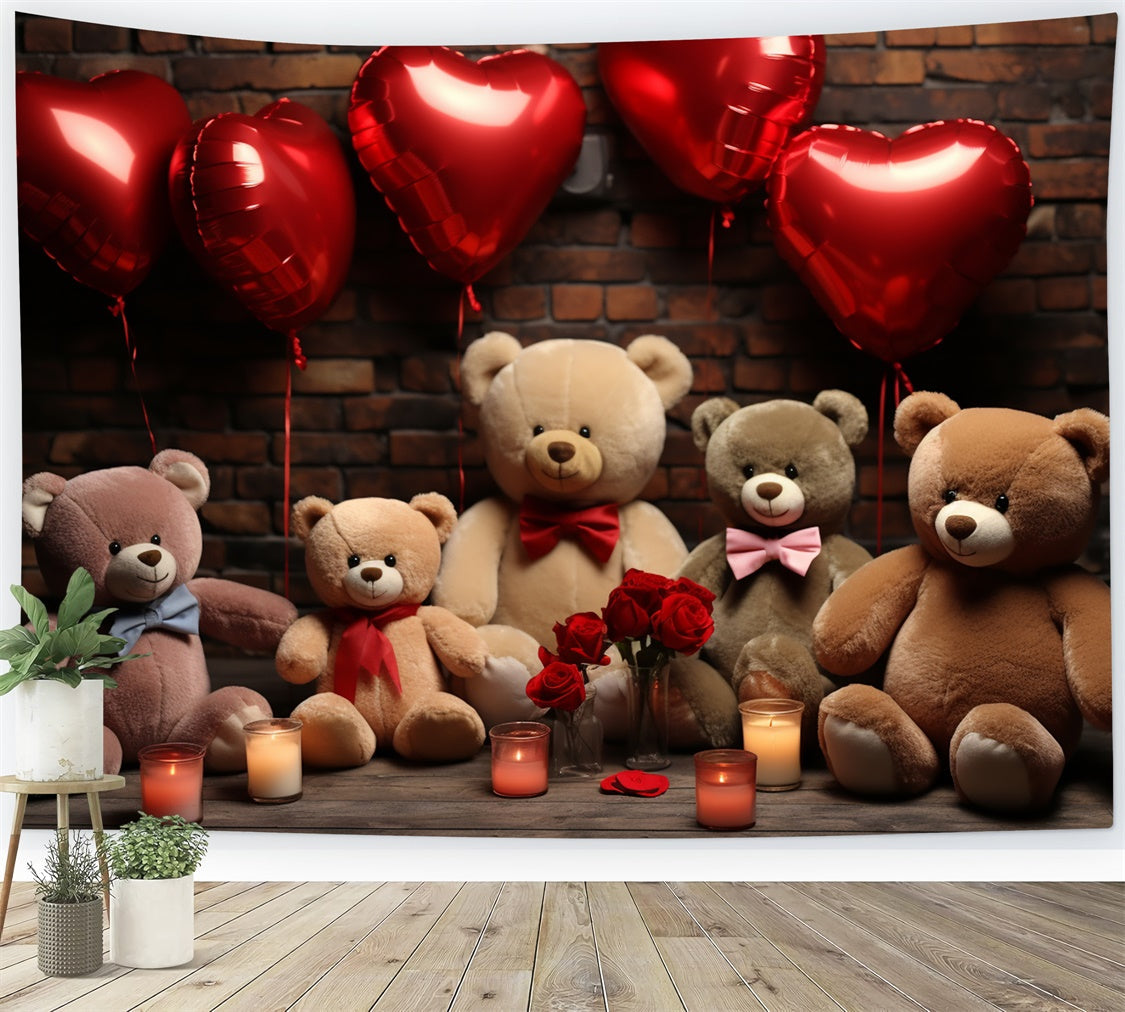 Valentine's Backdrops Balloons Plush Teddy Bears Backdrop UK BRP11-306