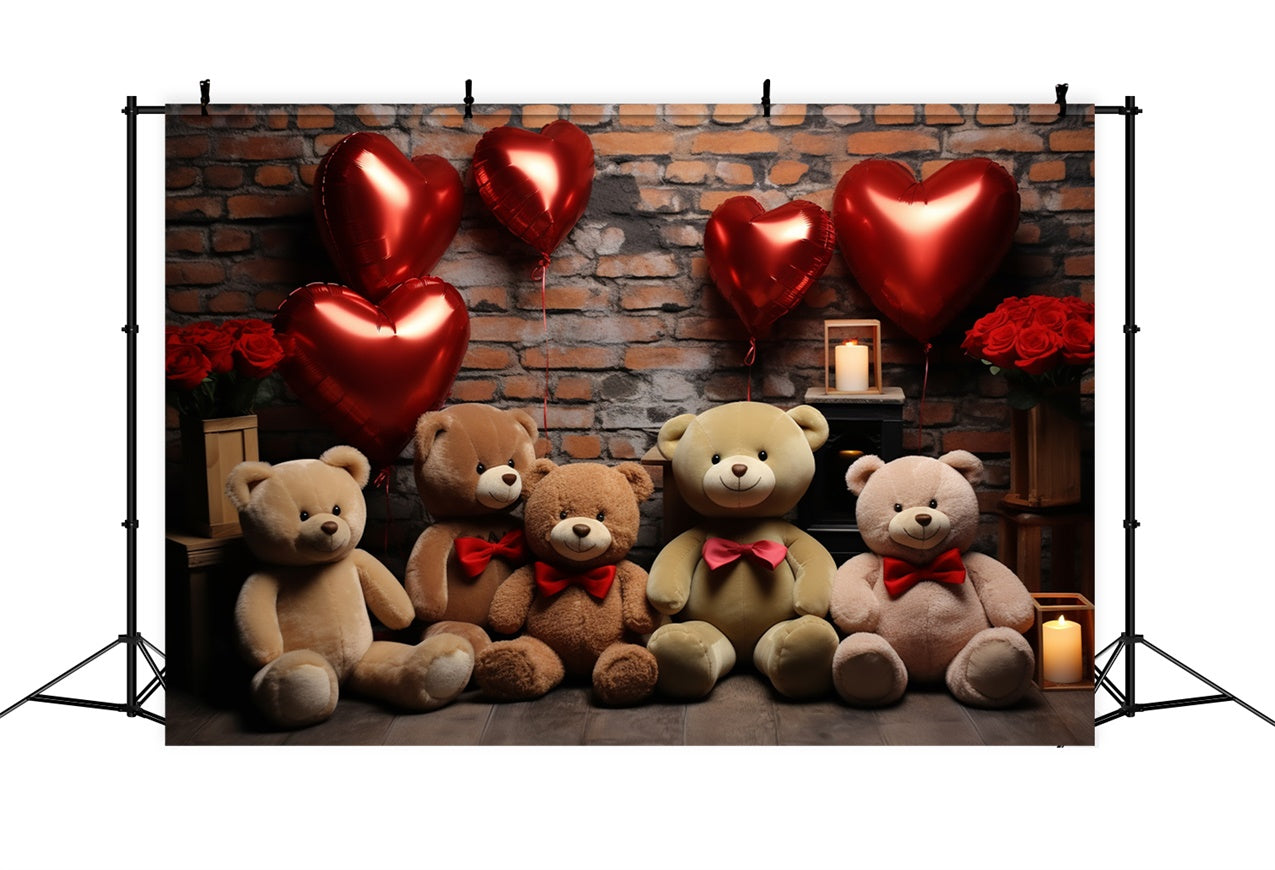 Valentine's Day Photography Backdrops Teddy Heart Balloons Backdrop UK BRP11-307