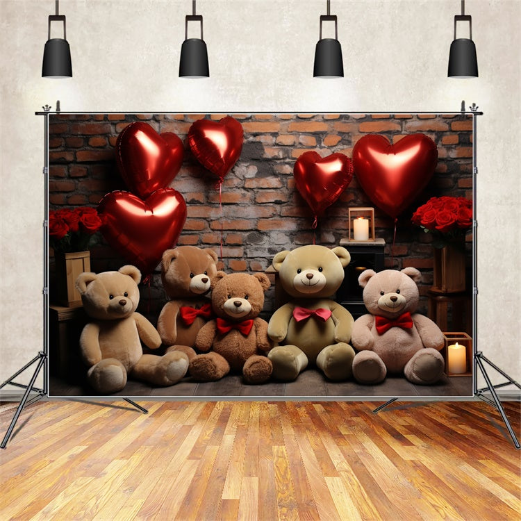 Valentine's Day Photography Backdrops Teddy Heart Balloons Backdrop UK BRP11-307