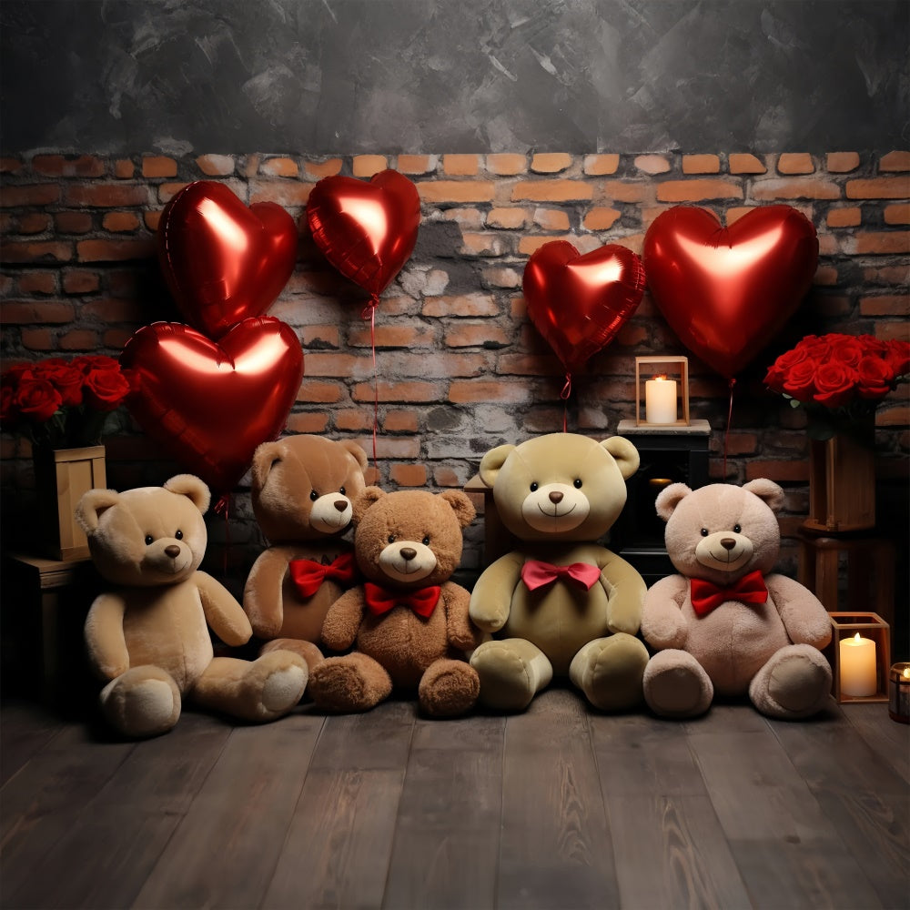 Valentine's Day Photography Backdrops Teddy Heart Balloons Backdrop UK BRP11-307