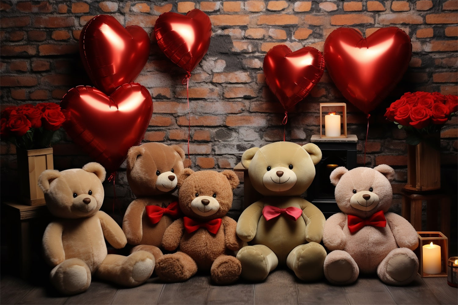 Valentine's Day Photography Backdrops Teddy Heart Balloons Backdrop UK BRP11-307