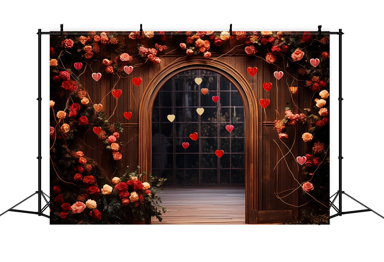 Valentine's Day Backdrops Wooden Arch Roses Hearts Backdrop UK BRP11-310