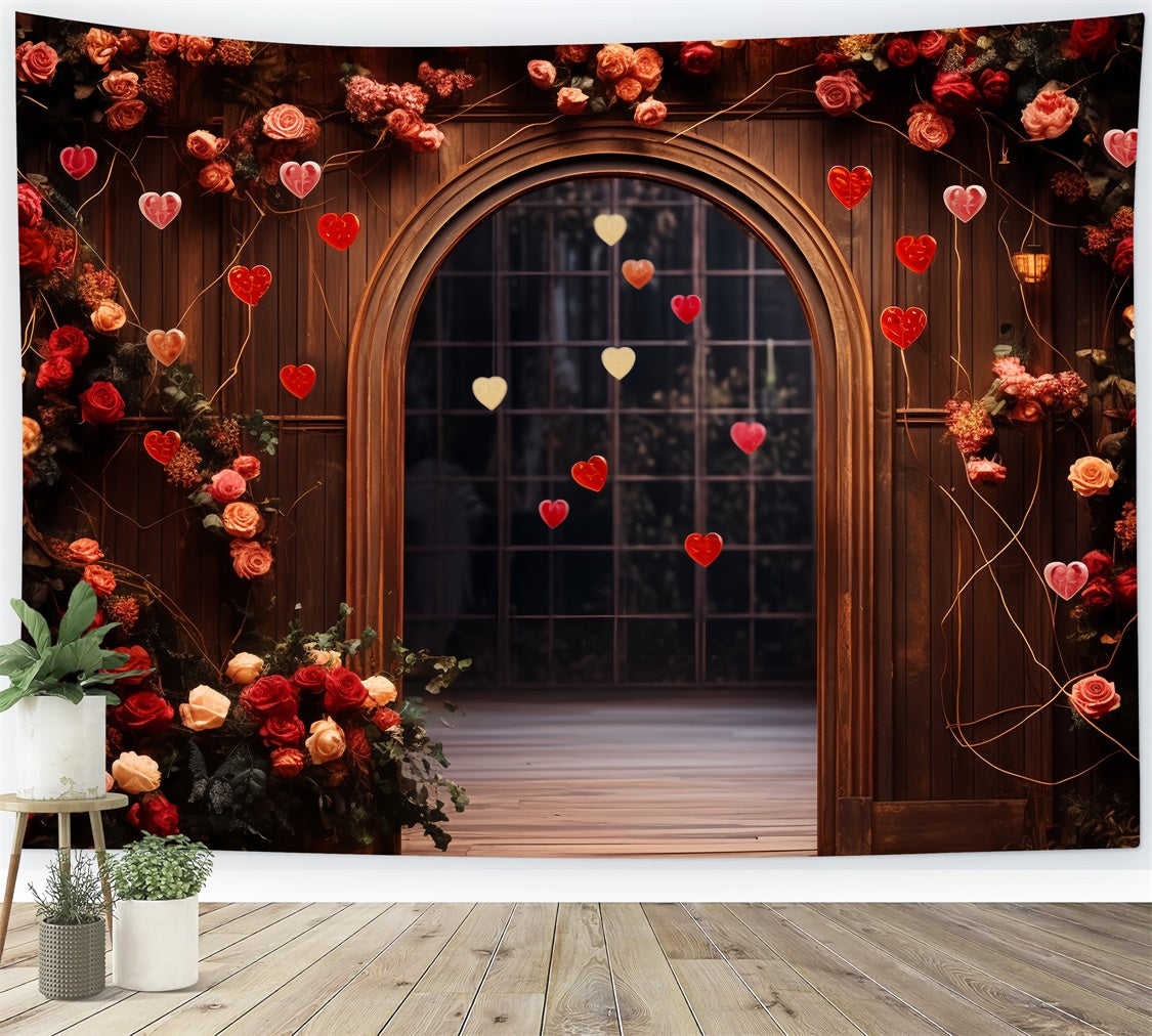 Valentine's Day Backdrops Wooden Arch Roses Hearts Backdrop UK BRP11-310