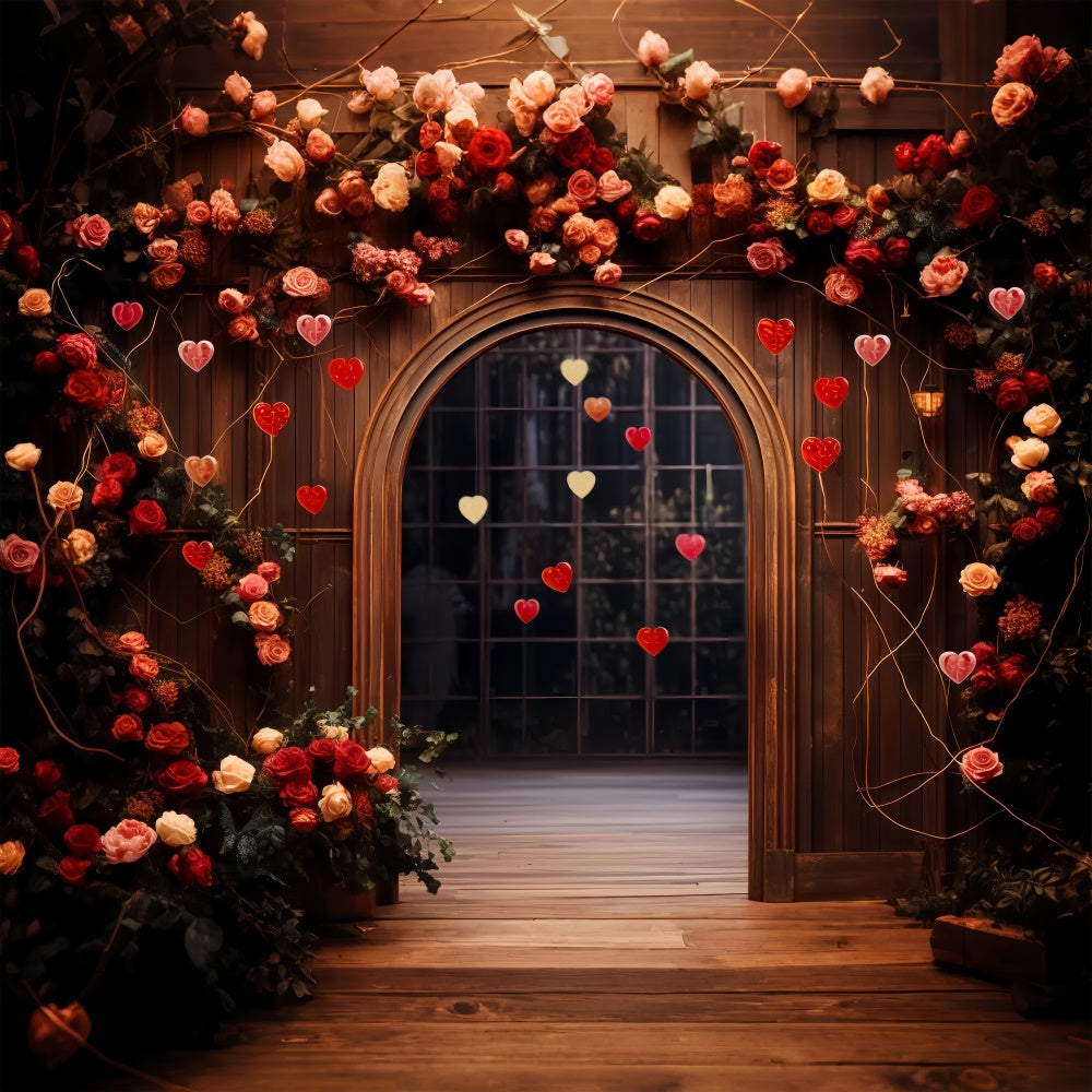 Valentine's Day Backdrops Wooden Arch Roses Hearts Backdrop UK BRP11-310