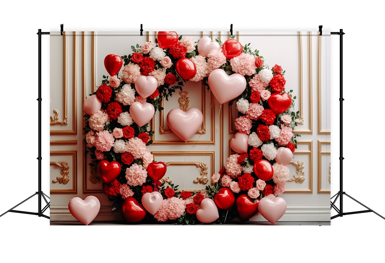 Valentines Photo Backdrop Rose Wreath Heart Balloons Backdrop UK BRP11-312