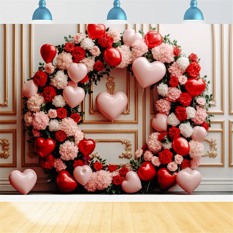 Valentines Photo Backdrop Rose Wreath Heart Balloons Backdrop UK BRP11-312