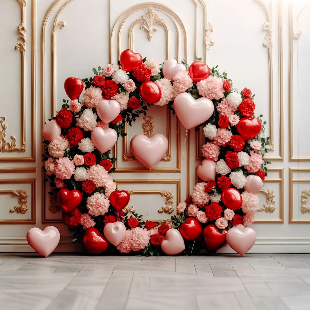 Valentines Photo Backdrop Rose Wreath Heart Balloons Backdrop UK BRP11-312