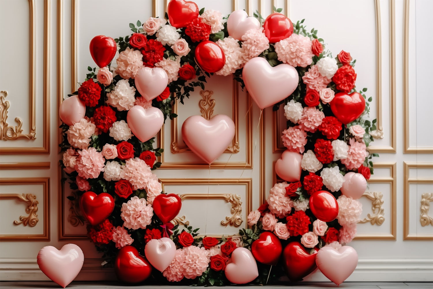 Valentines Photo Backdrop Rose Wreath Heart Balloons Backdrop UK BRP11-312