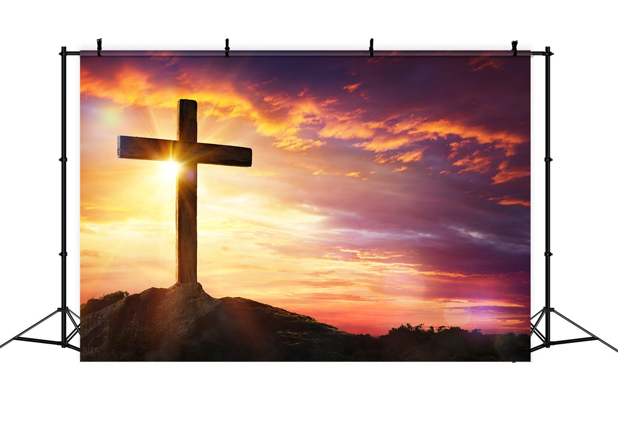 Easter Photo Backdrop Ideas Cross Hilltop Sky Backdrop UK BRP11-319