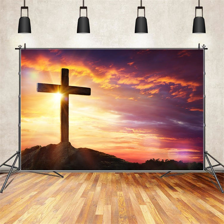 Easter Photo Backdrop Ideas Cross Hilltop Sky Backdrop UK BRP11-319