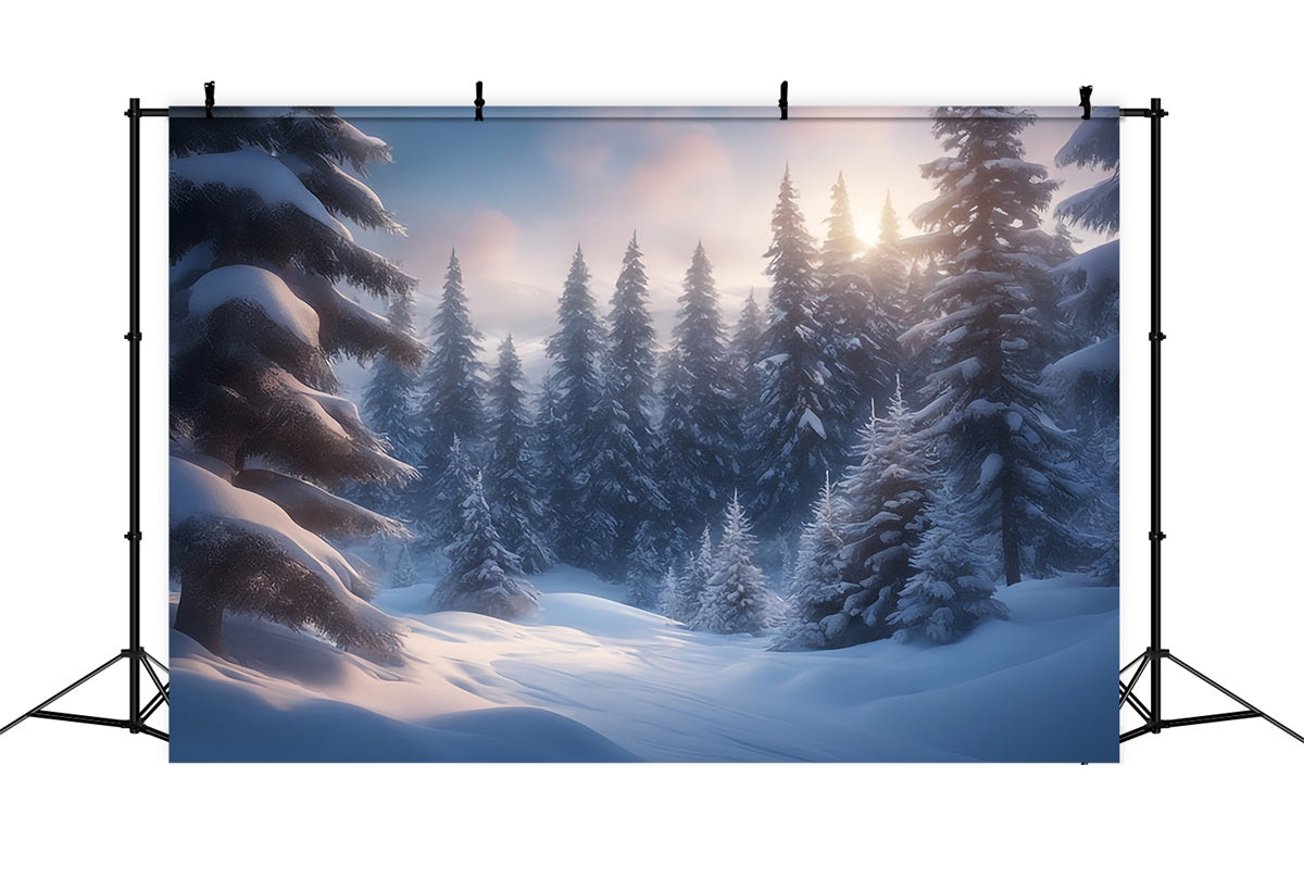 Winter Wonderland Backdrop Frosted Pines Sunrise Glow Backdrop UK BRP11-32